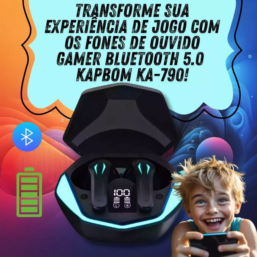 fone de ouvido bluetooth gamer 5.0 Kapbom KA-790 In-Ear Touch Estéreo com Cancelamento de Ruído!