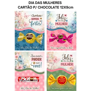 Kit com 30, 60, 120 ou 200 Cartão Dia das Mulheres, 12x9cm Tag, para chocolate, Bombom, Bis, mimo para clientes em Oferta na Shopee