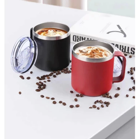 Caneca térmica 360ml café isolada aço inoxidável com alça viagem vácuo parede dupla