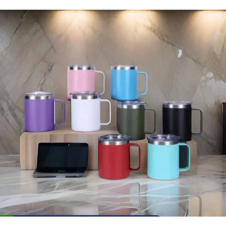 Caneca térmica 360ml café isolada aço inoxidável com alça viagem vácuo parede dupla