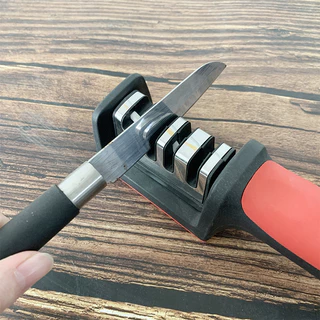 Amolador Afiador De Facas Em Aço Inox Com 3 Afiadores em Oferta na Shopee