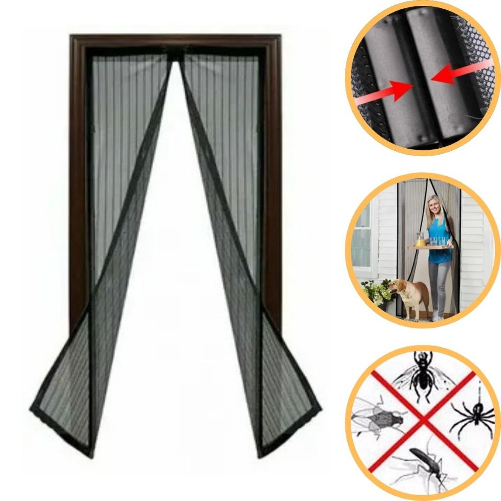 Tela Rede Cortina Mosquiteira Magnetica para Porta Anti Inseto Moscas ...