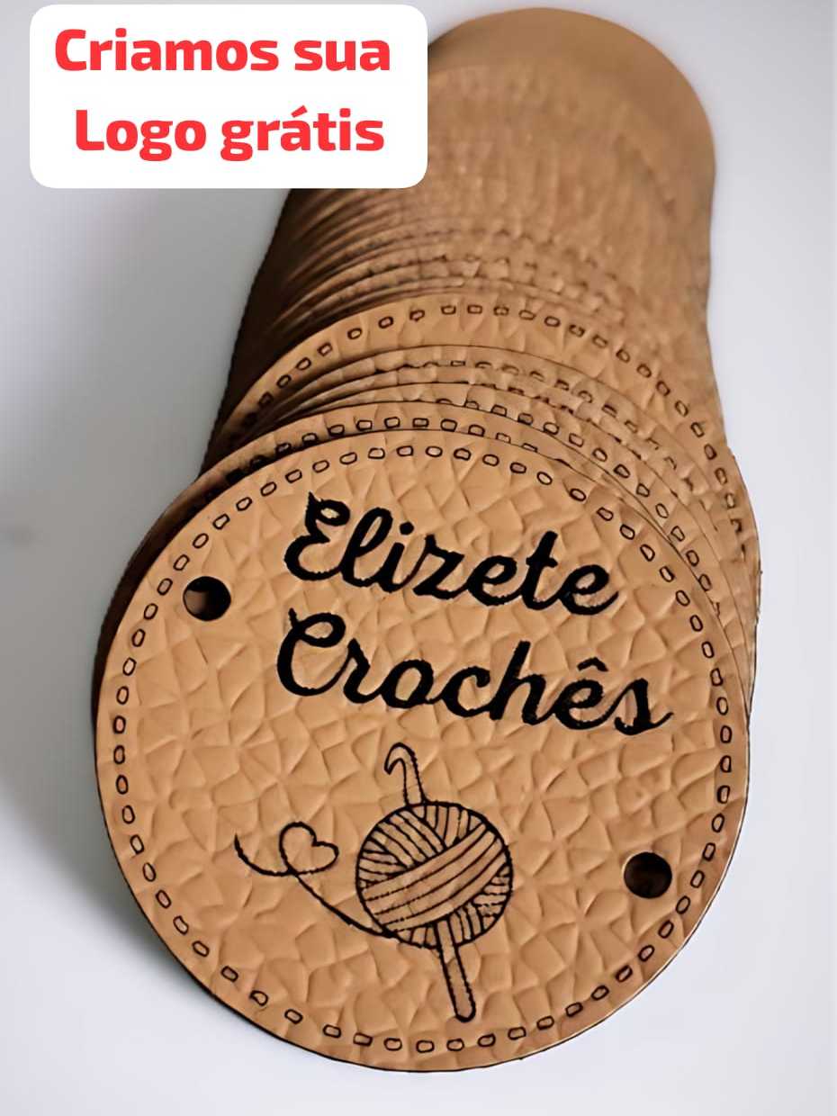 KIT 100 ETIQUETAS PERSONALIZADAS no couro sintético. 3 cm . feito com ...