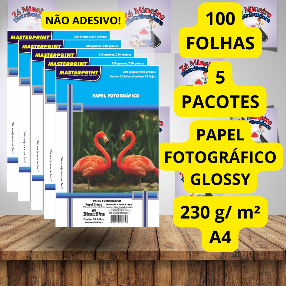 Papel Fotográfico 230g A4 Foto Glossy Brilhante - Pacote c/ 20 Folhas ...