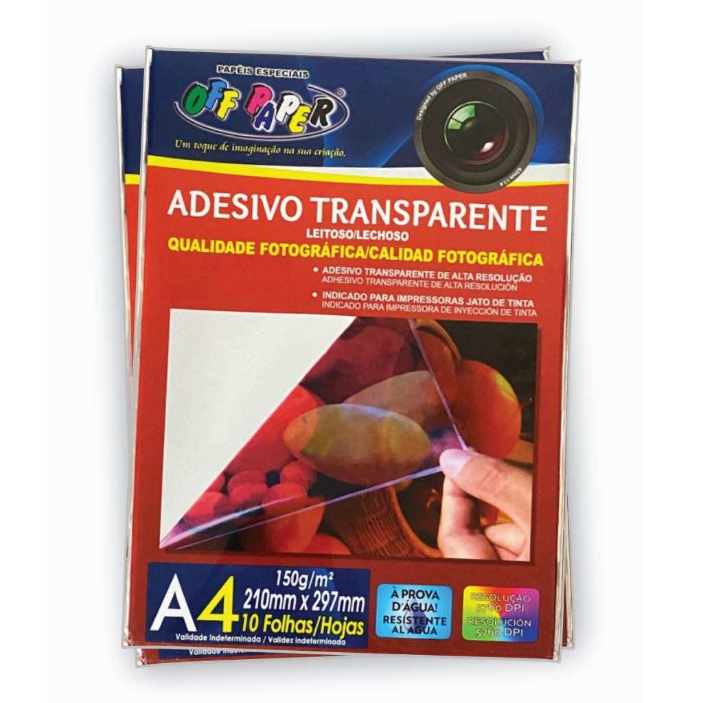 Papel Adesivo A4 Transparente 150g Off Paper Pacote com 10 Folhas para ...