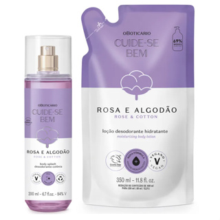 Combo Cuide-se Bem Rosa e Algodão: Body Splash 200ml + Refil 350ml em Oferta na Shopee