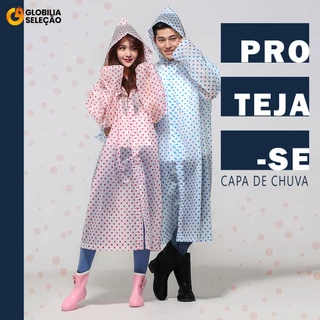 Capa de chuva grossa e longa em vinil transparente com capuz impermeável P16Q em Oferta na Shopee