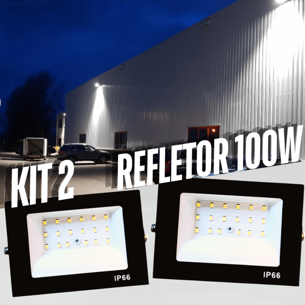 Kits 2x Refletor LED 100W Bivolt IP66 Holofote Prova D'Água Branco Frio ...