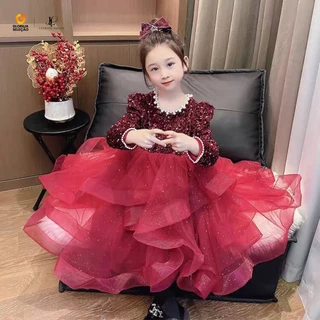 【Desconto 50%】Vestido Infantil Menina Vermelho Natal Vestido Aniversário Lantejoulas Princesa Luxo Criança Fashionable em Oferta na Shopee