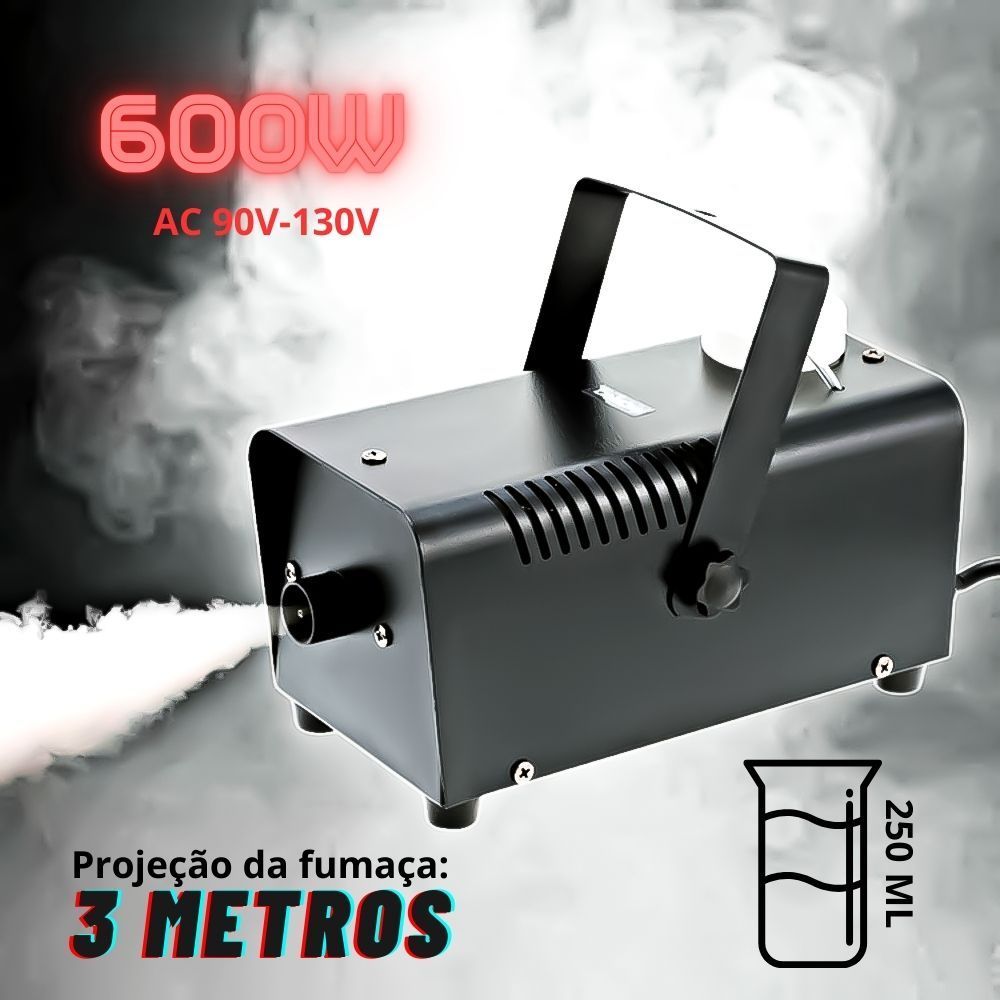 Mini Máquina Fumaça 600W 110V DMX DJ Festa Evento Shows Controle com Fio 250ML
