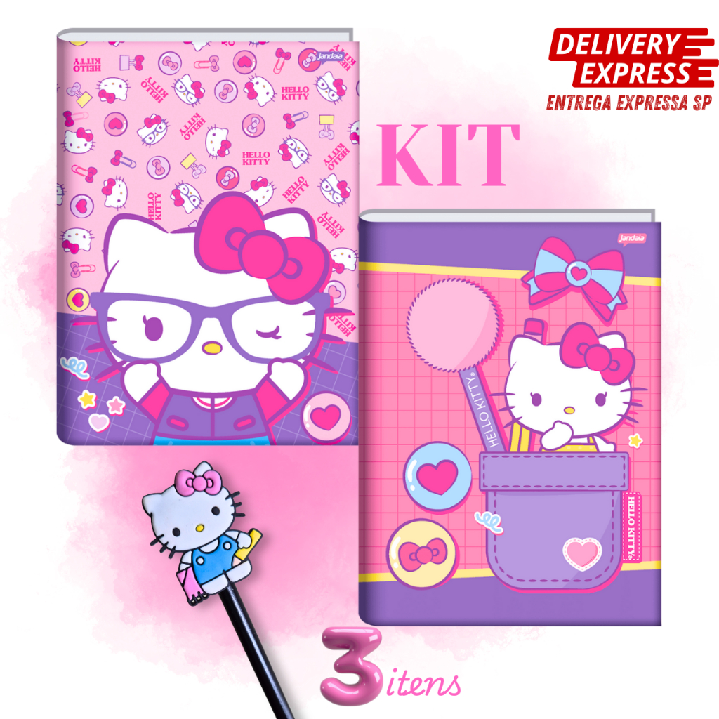 Caderno Hello Kitty Brochurão Escolar KIT Lápis Original Brochura Jandaia