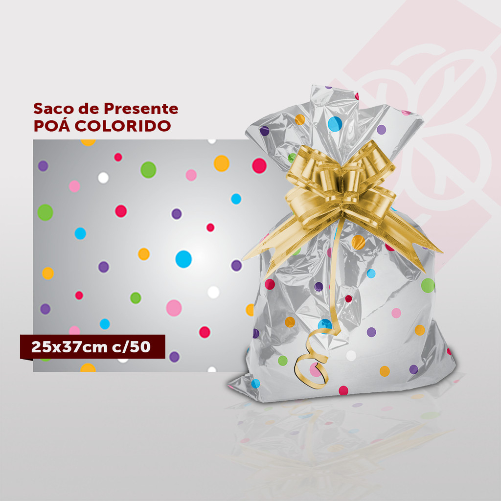 Saco de Presente Poá Colorido 25x37cm - Pacote com 50 Unidades | Shopee ...