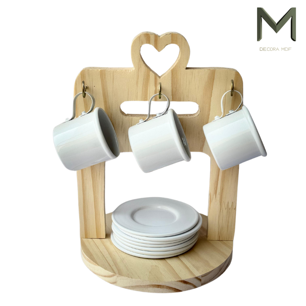 Porta Xícaras E Pires Madeira E Detalhe Coração | Shopee Brasil