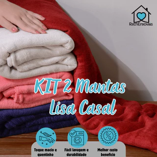 KIT 2 Cobertor Manta Lisas Casal Microfibra PROMOÇÃO 1,80 x 2,00 Mantinha PROMOÇÃO