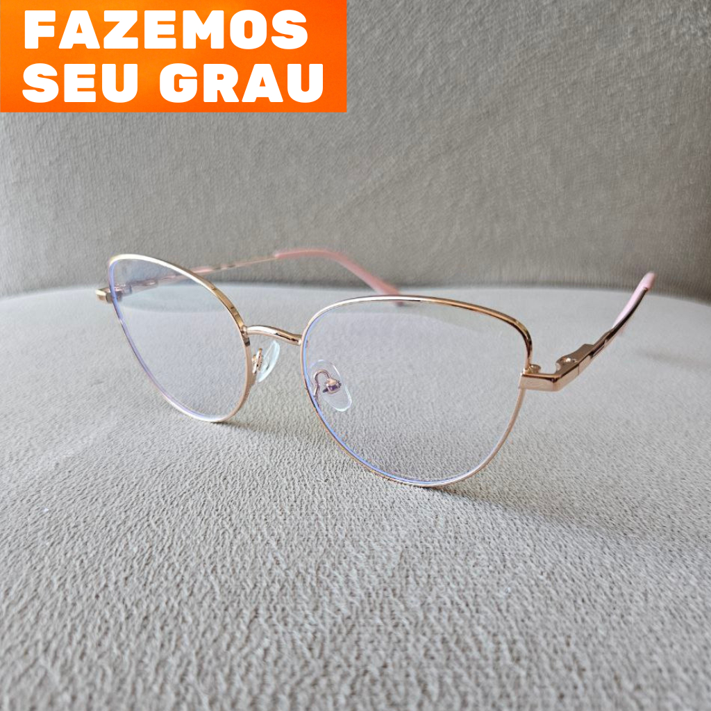 Armação feminina metal gatinho arredondada estilosa rose gold prata ...