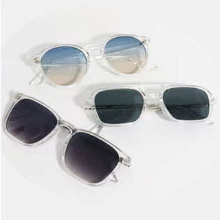 Kit 3 Óculos de Sol Cristal Transparente e Preto Premium Redondo Quadrado uv400 Unissex em Oferta na Shopee
