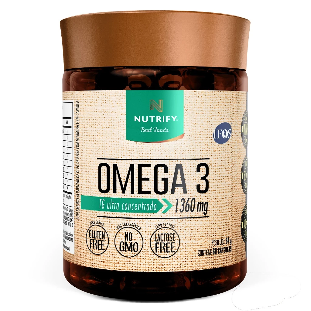 Nutrify Ômega 3 TG Ultraconcentrado 1360mg - Enriquecido com Vitamina E - Foco, Memória e Bem-Estar - 60 Cápsulas
