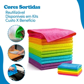 Kit Panos de Microfibra 10 15 20 Unidades Multiuso Reutilizáveis Toalha Mágica para Carro Vidro e Limpeza