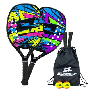 Kit 2 Raquete Beach Tennis Fibra Sunnex Thunder varias cores com capa e bola em Oferta na Shopee