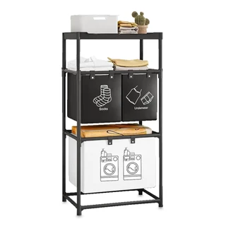Cesto Roupa Suja Lavanderia Organizador Triplo Grande Prateleira Vertical Rack Divisória