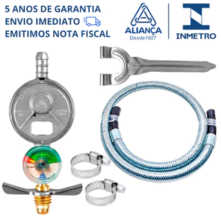 Kit 1.5m Mangueira De Gás Metal + Registro Aliança 505/01 c/ Manômetro p/ Botijão de Cozinha em Oferta na Shopee