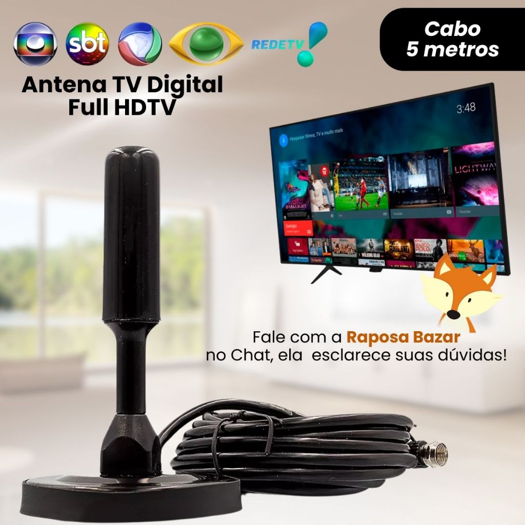 Antena de TV Digital HDTV Recepção 360º Para uso Interno e externo ...