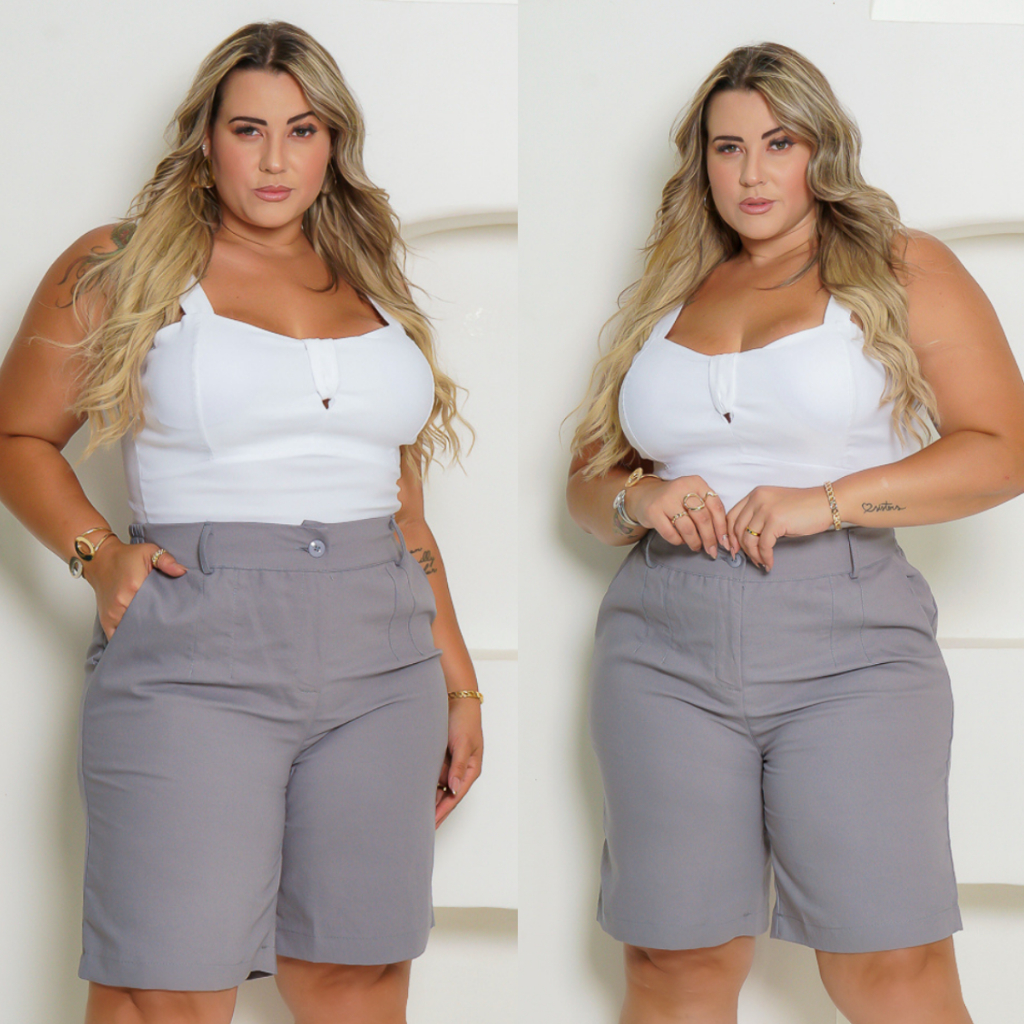 Bermuda Alfaiataria Feminina Plus Size Tecido Em Sensorial Contém ...