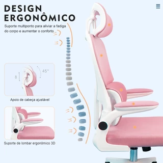Cadeira de escritório, design ergonômico com suporte lombar independente, malha respirável e encosto de cabeça ajustável