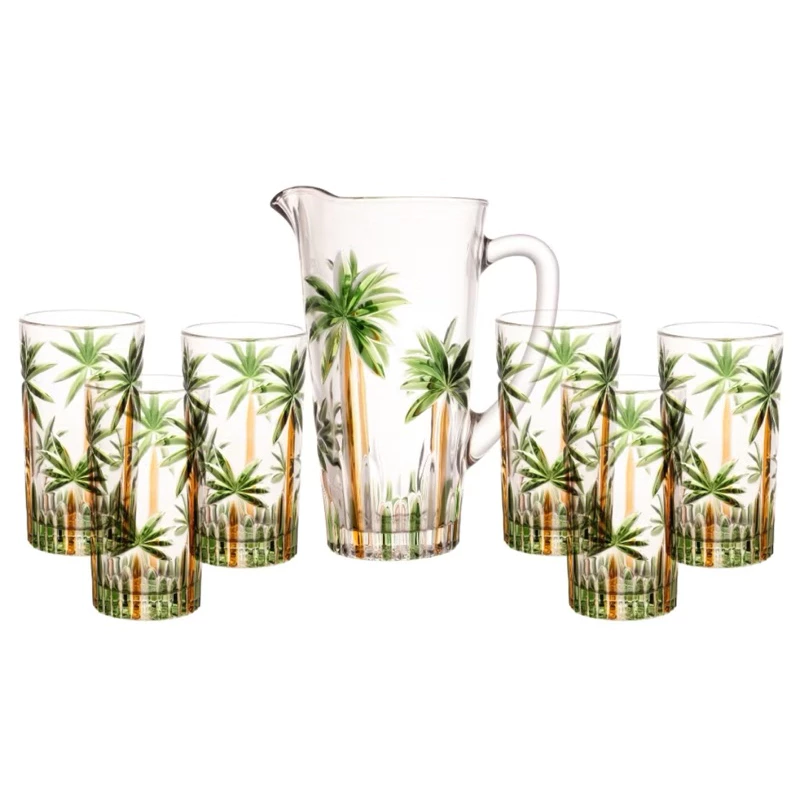 Kit 6 Copos 360ml com Jarra 1,2l De Cristal Palm Tree Coqueiros Wolff