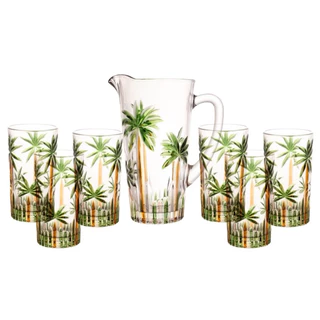 Kit 6 Copos 360ml com Jarra 1,2l De Cristal Palm Tree Coqueiros Wolff