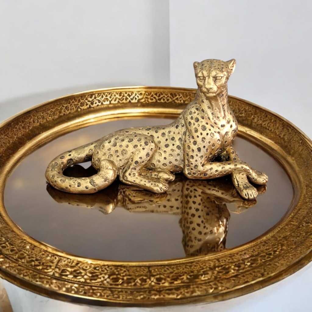 Estatueta Jaguar Dourado Pantera Decorativa Enfeite Sala | Shopee