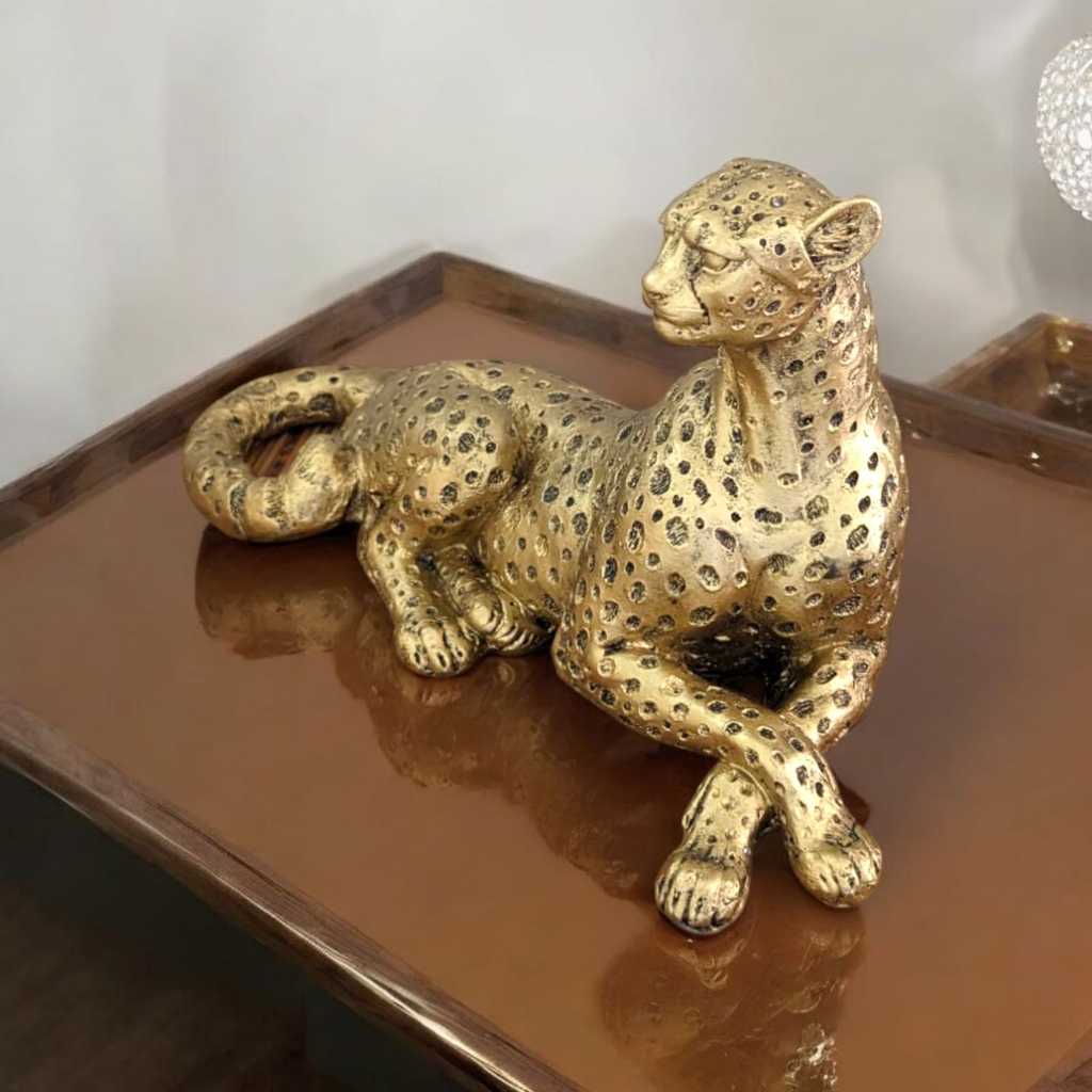 Estatueta Jaguar Dourado Pantera Decorativa Enfeite Sala | Shopee
