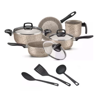 Jogo De Panelas 8 Peças Teflon Antiaderente Frigideira Caçarola Fervedor Talheres Tampa De Vidro em Oferta na Shopee