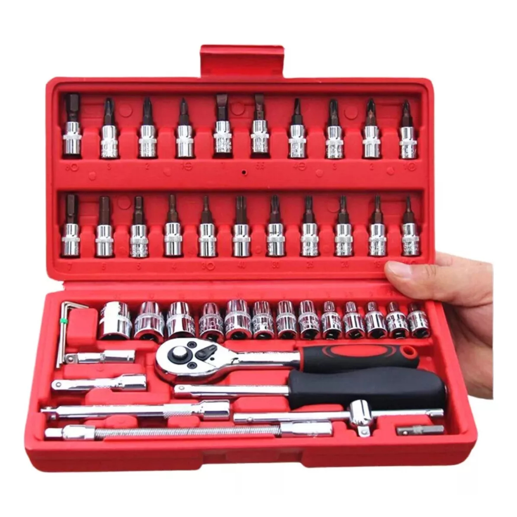 Kit Chaves Jogo Catraca Reversível Soquetes 46 Peças Maleta