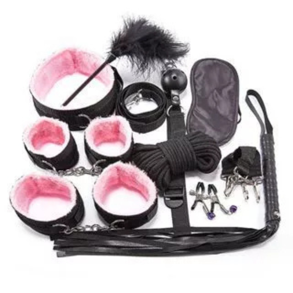 Kit Bondage Algema Chicote Mordaça Coleira Venda BDSM