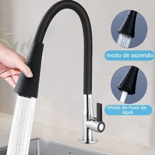 Torneira Cozinha Gourmet Flexível De Bancada Preta Inox Esfera Dupla Tanque