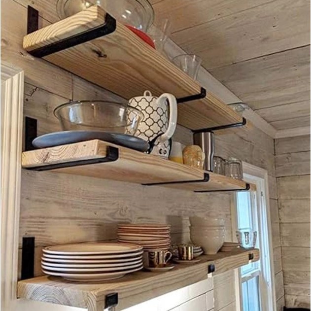 Kit 4 Prateleira Industrial Com Mão francesa de ferro invertida Nicho Decoração rustica