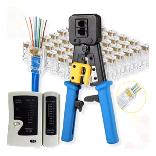 Alicate Crimpar + 100 Conector Rj45 Vazado + Testador Rede