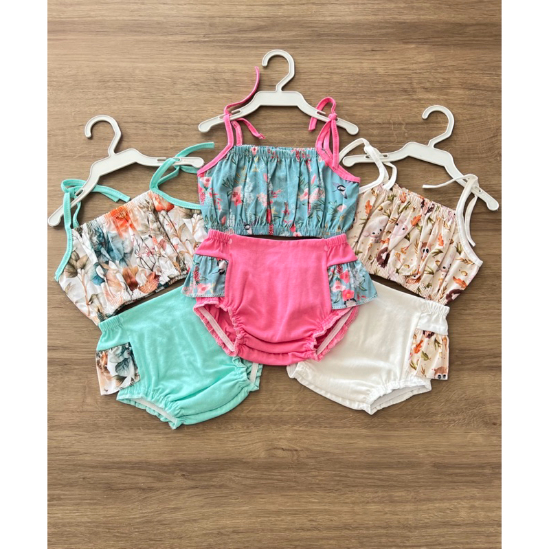 Roupa de Bebê Menina Kit com 3 banho de sol simples 3 a 9 meses ...