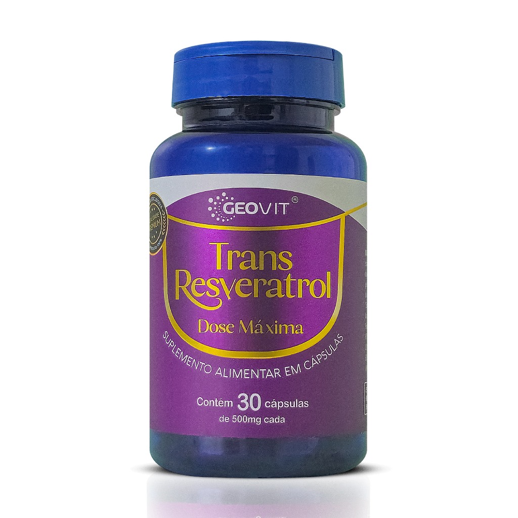 Trans-Resveratrol Dose Máxima 500mg 30 Cápsulas Óleo de Semente de Uva ...