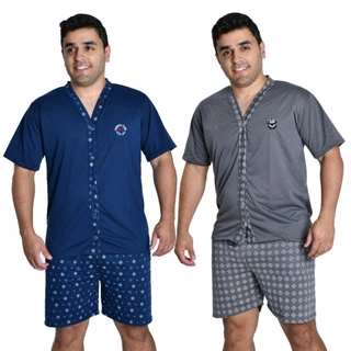 KIT 2 Pijamas Masculino de Botão Funcional Pós Cirúrgico Malha Verão Conforto Promoção em Oferta na Shopee
