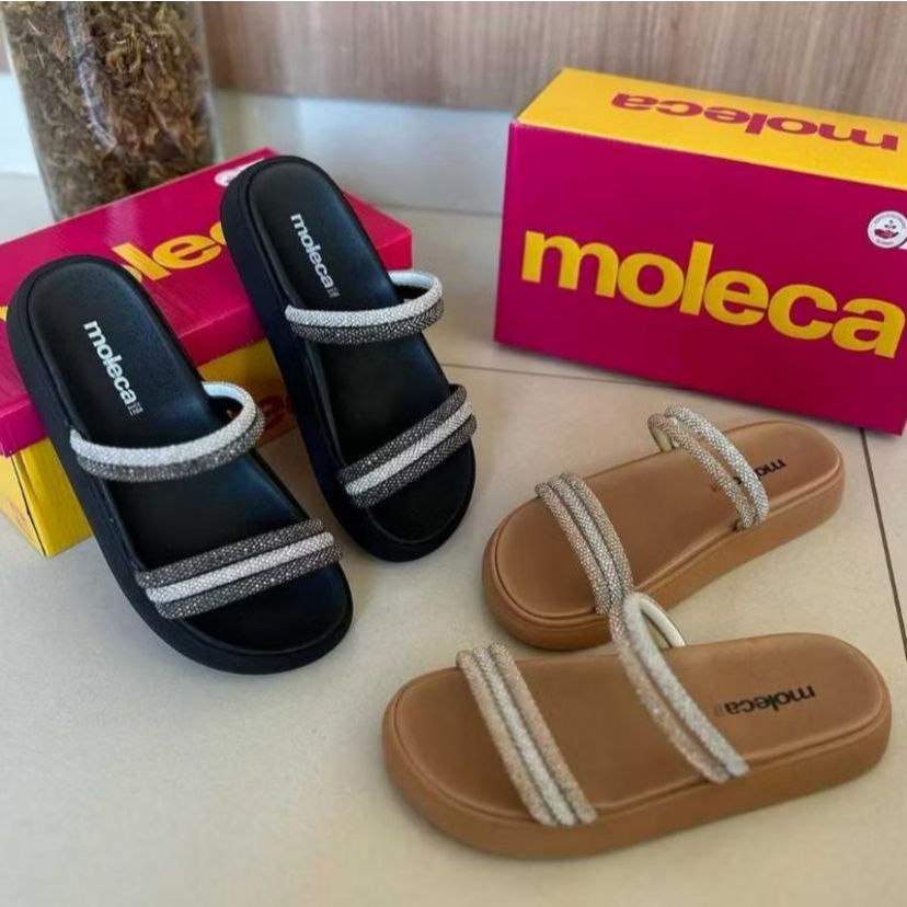 Sandalia Feminina Moleca Original 5 Tiras Brilhantes