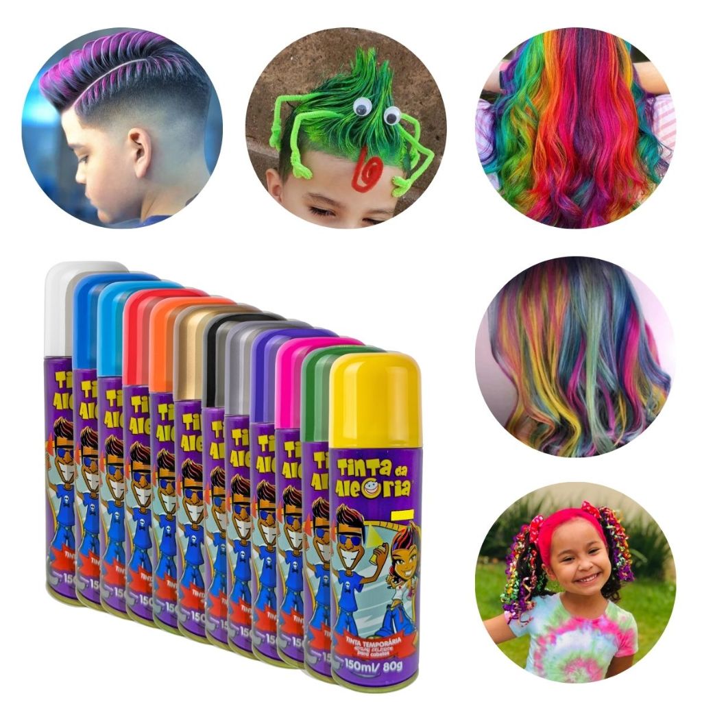 Tinta Temporária Spray Colorido Cabelos Festa 150ml Carnaval Cabelo ...