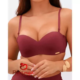 Sutiã Feminino Tomara que Caia com Bojo top sexy Alça Removível ajustável respirável Fecho triplo