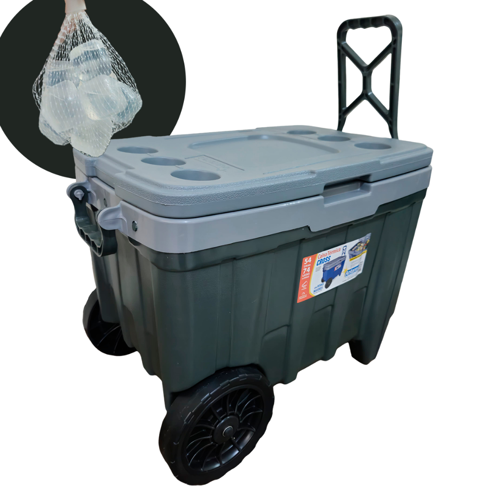 Caixa Térmica Grande Cooler 54Lt 74 Latas Com Rodas Gelos | Shopee Brasil