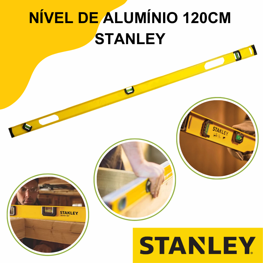 Nível Profissional Amarelo 3 Bolhas 120cm Régua De Prumo Stanley STHT42076-LA