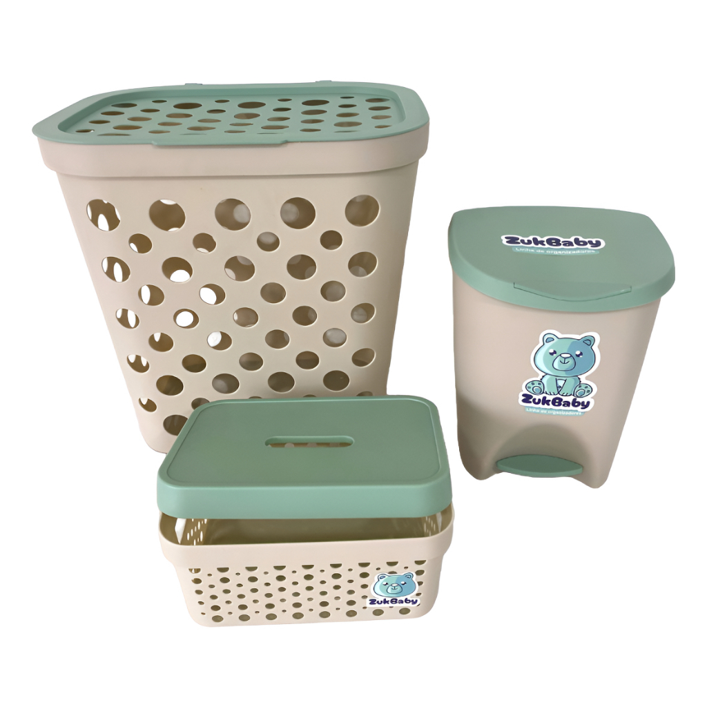 Kit Banho Banheiro Baby Bebê Cestos Roupas E Lixeira Menino Menina ...