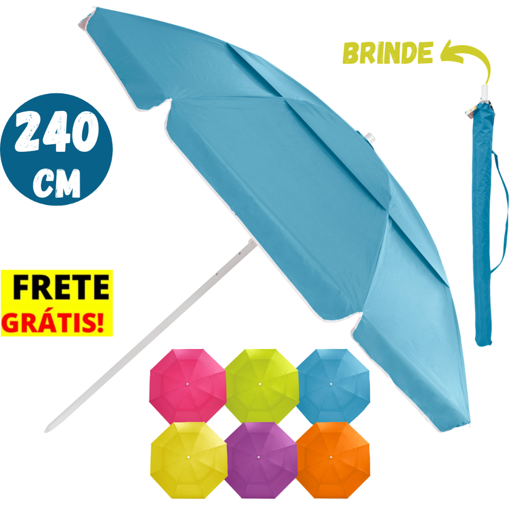 Guarda Sol Gigante 2,40m Uv Aço Para Praia Piscina Verão Colorido Sombreiro
