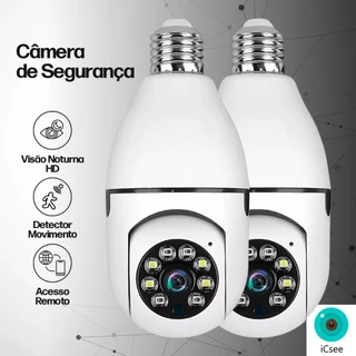 Kit 2x Câmera de Segurança Ip Rotação Lâmpada E27 Panorâmica Wifi Espiã Branco Detector Movimento