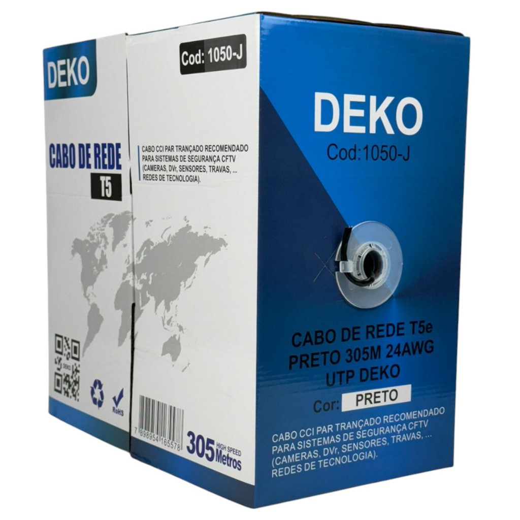 Cabo De Rede Cat5e 4 Pares Caixa Com 305m Preto Deko Cat5 Para